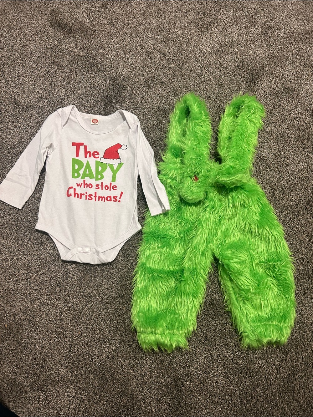Grinch overalls with 'The Baby Who Stole Christmas' Bodysuit